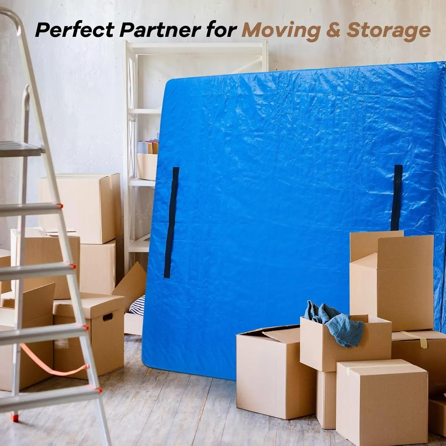 BETU Mattress Bags for Moving, Mattress Protector Waterproof Mattress Cover King Size Storage Bags with 8 Heavy-Duty Handles and Zipper for Bed Extra Thick Large Reusable (82"x79"x15" Blue)