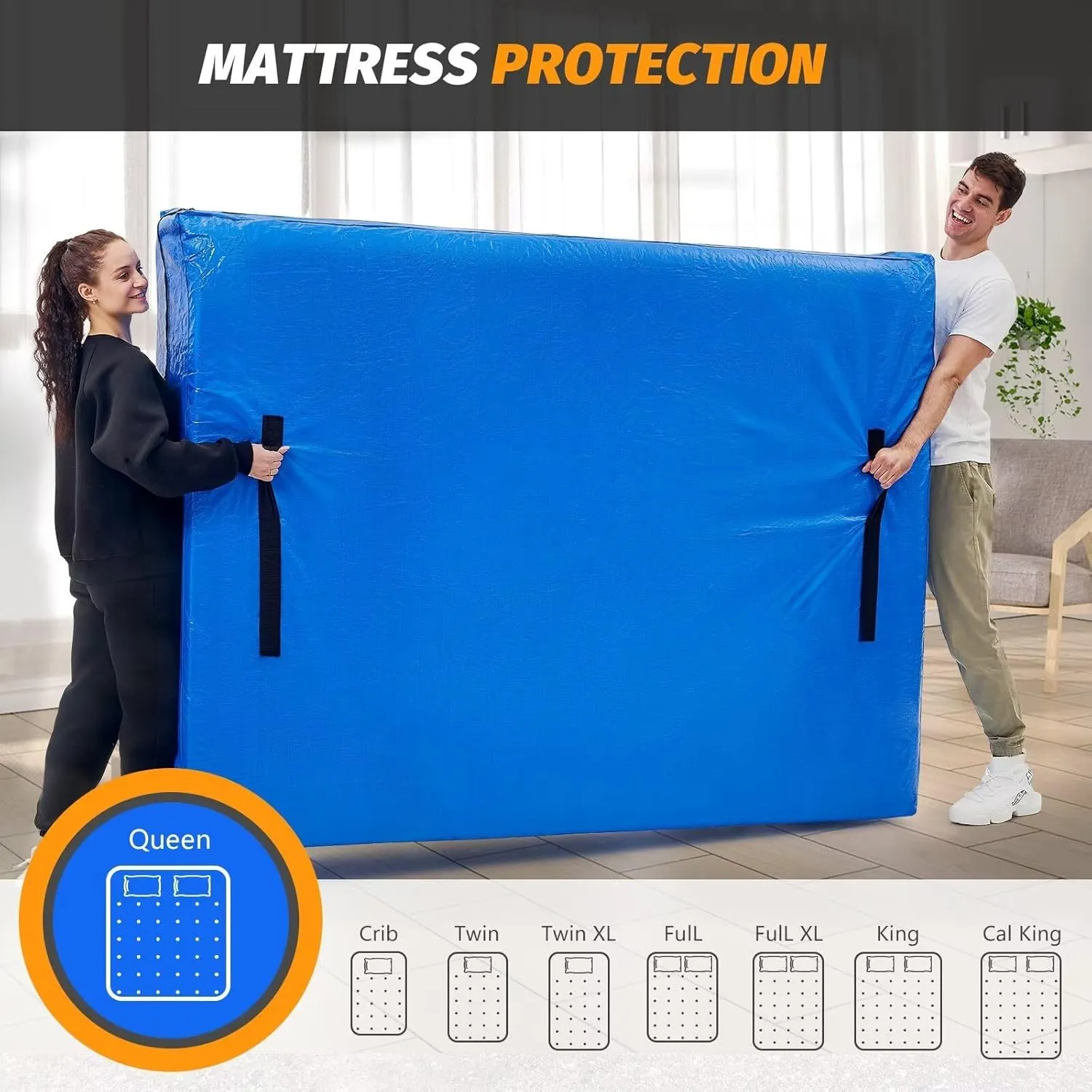 BETU Mattress Bags for Moving, Mattress Protector Waterproof Mattress Cover King Size Storage Bags with 8 Heavy-Duty Handles and Zipper for Bed Extra Thick Large Reusable (82"x79"x15" Blue)