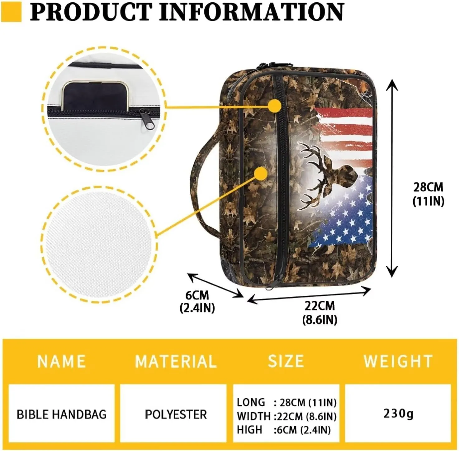 Bible Cover Church Carrying Book Case Polyester Bible Protective with Pen Slots and Zippered Pocket Customizable