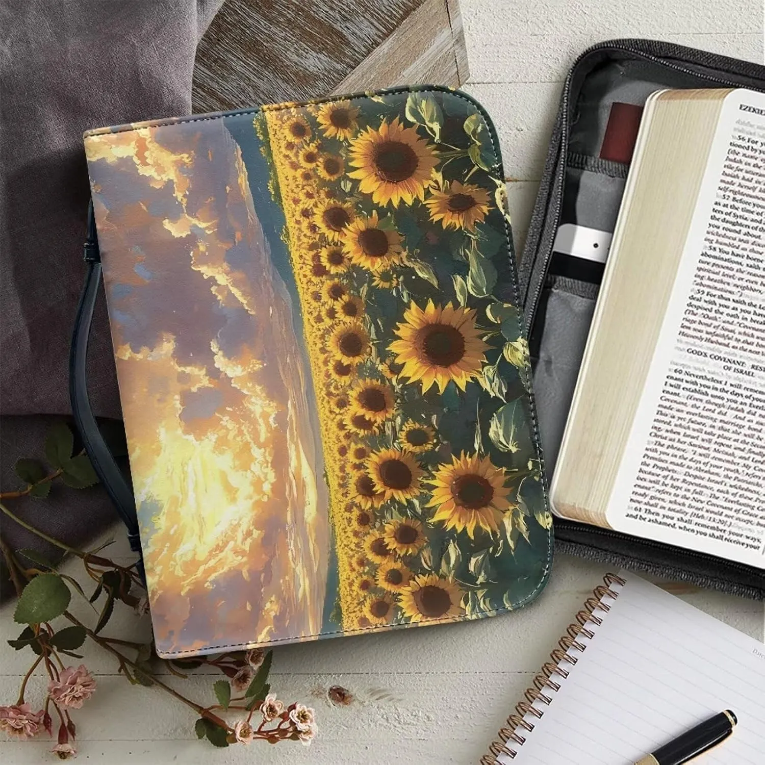Bible Cover for Women, Waterproof Leather Bible Case, Large Capacity Bible Carrying Organizer Bag with Pockets