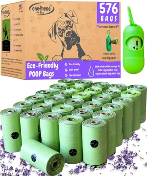Biodegradable Doggy Poop Bags with Dispenser (576 Bags) Eco-friendly Dog Waste Pickup Bags Refill Rolls Cat Waste Bags (Green, 32 Rolls, Lavender Scented)