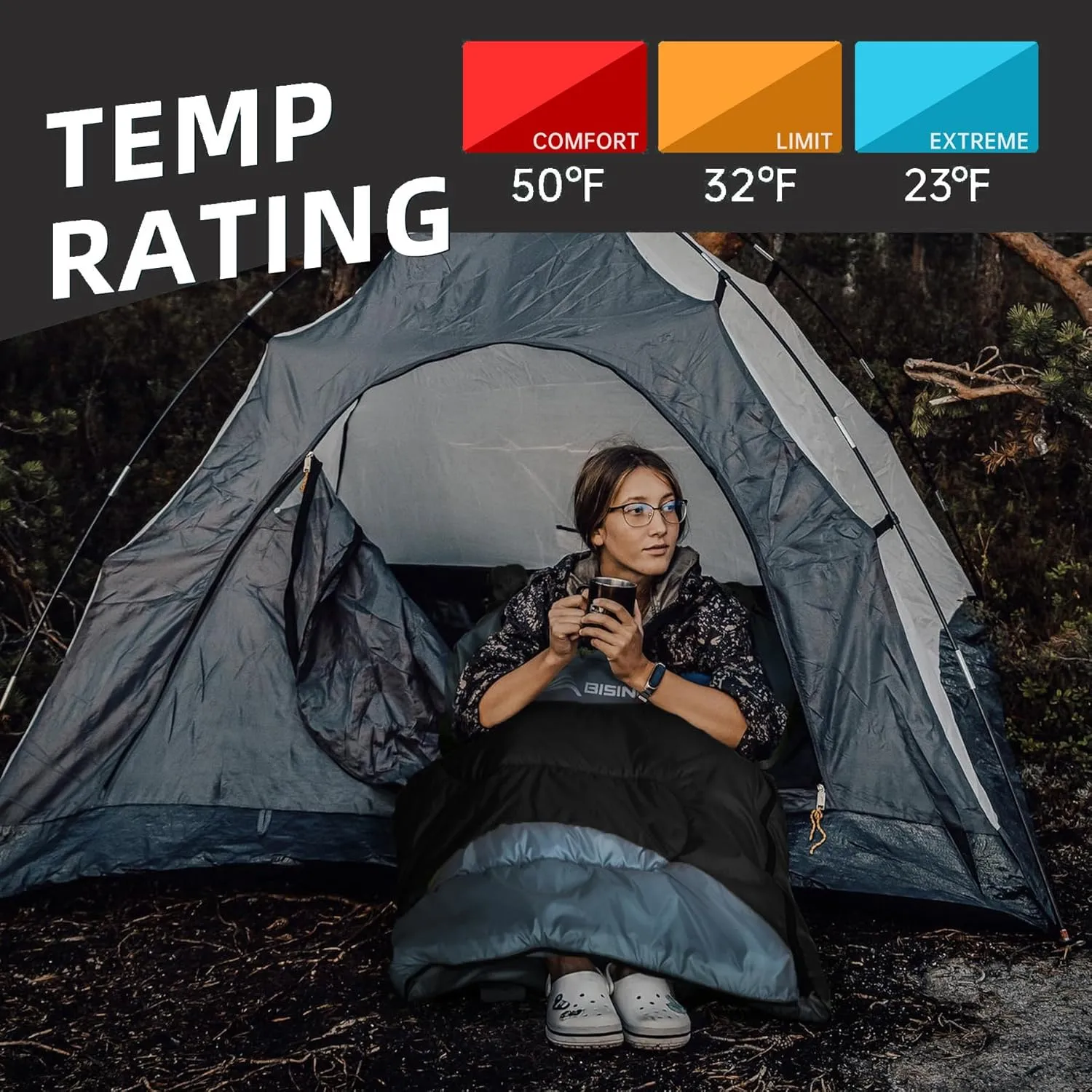 BISINNA 0 Degree Winter Sleeping Bags(480GSM) for Adults-Cold Weather Camping Sleeping Bag-Comfortable Warm Portable Sleeping Bags with Pillow Compression Sack for Backpacking Hiking Outdoor