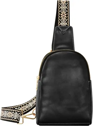 Black Crossbody Sling Bag for Women Men Leather Chest Bags Purse Adjustable Cross Body Daypack for Travel Workout Outdoors