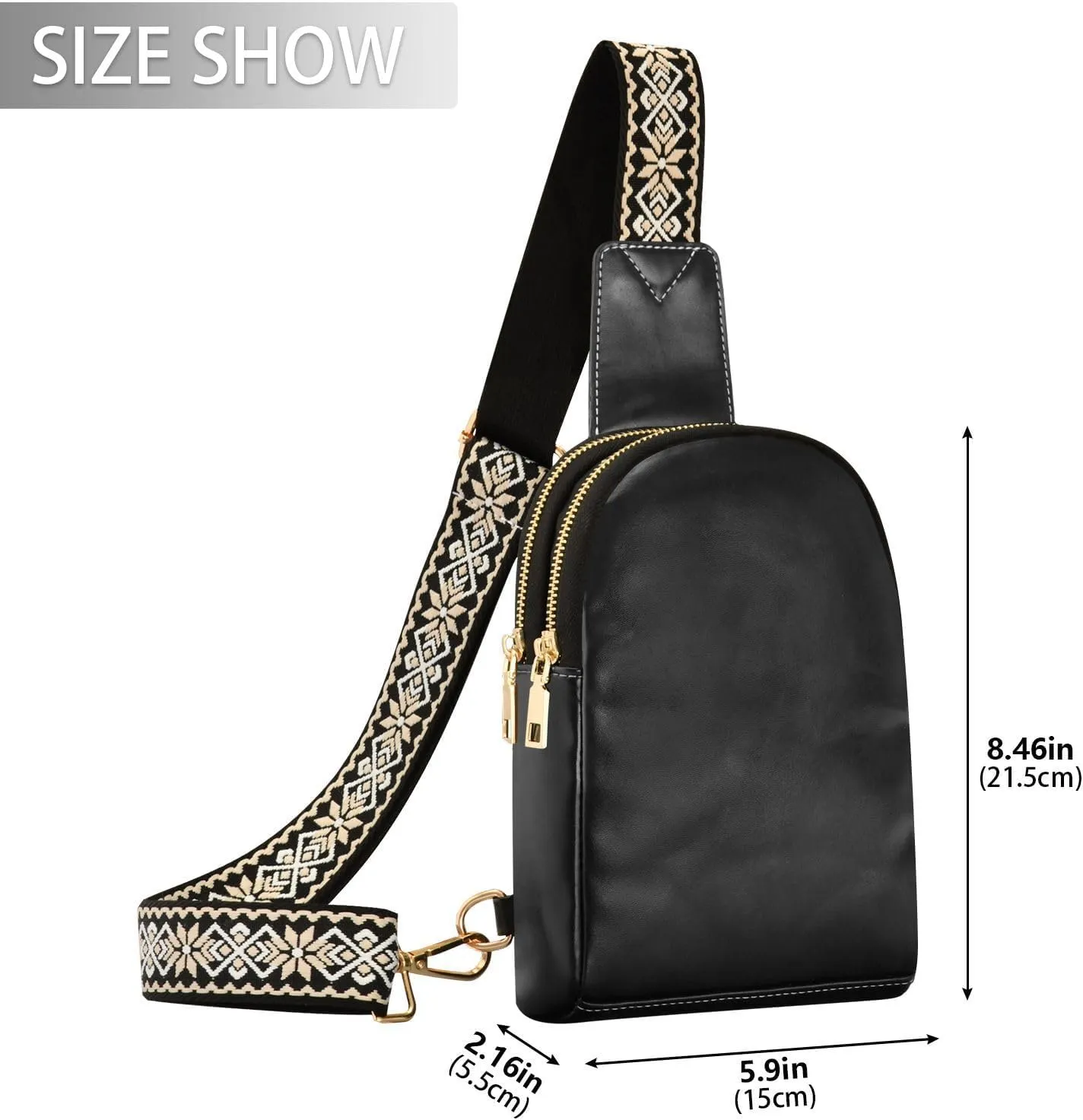 Black Crossbody Sling Bag for Women Men Leather Chest Bags Purse Adjustable Cross Body Daypack for Travel Workout Outdoors