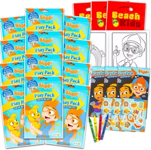 Blippi Birthday Party Favors and Supplies Bundle - 12 Blippi Activity Play Packs for Boys, Girls with Mini Coloring Books, Loot Bags, and More.