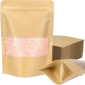 Blisstime Stand Up Pouch, 100 Pack Kraft Paper Zip Lock Bags with Matte Window and Tear Notch Resealable Bags for Small Business and Home Use (5.5 X 7.9 Inches)
