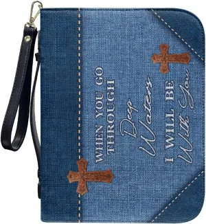 Blue Bible Covers for Women Leather Bible Case with Handle Zipper Christian Bible Book Accessories for Girl Bible Bag Scripture