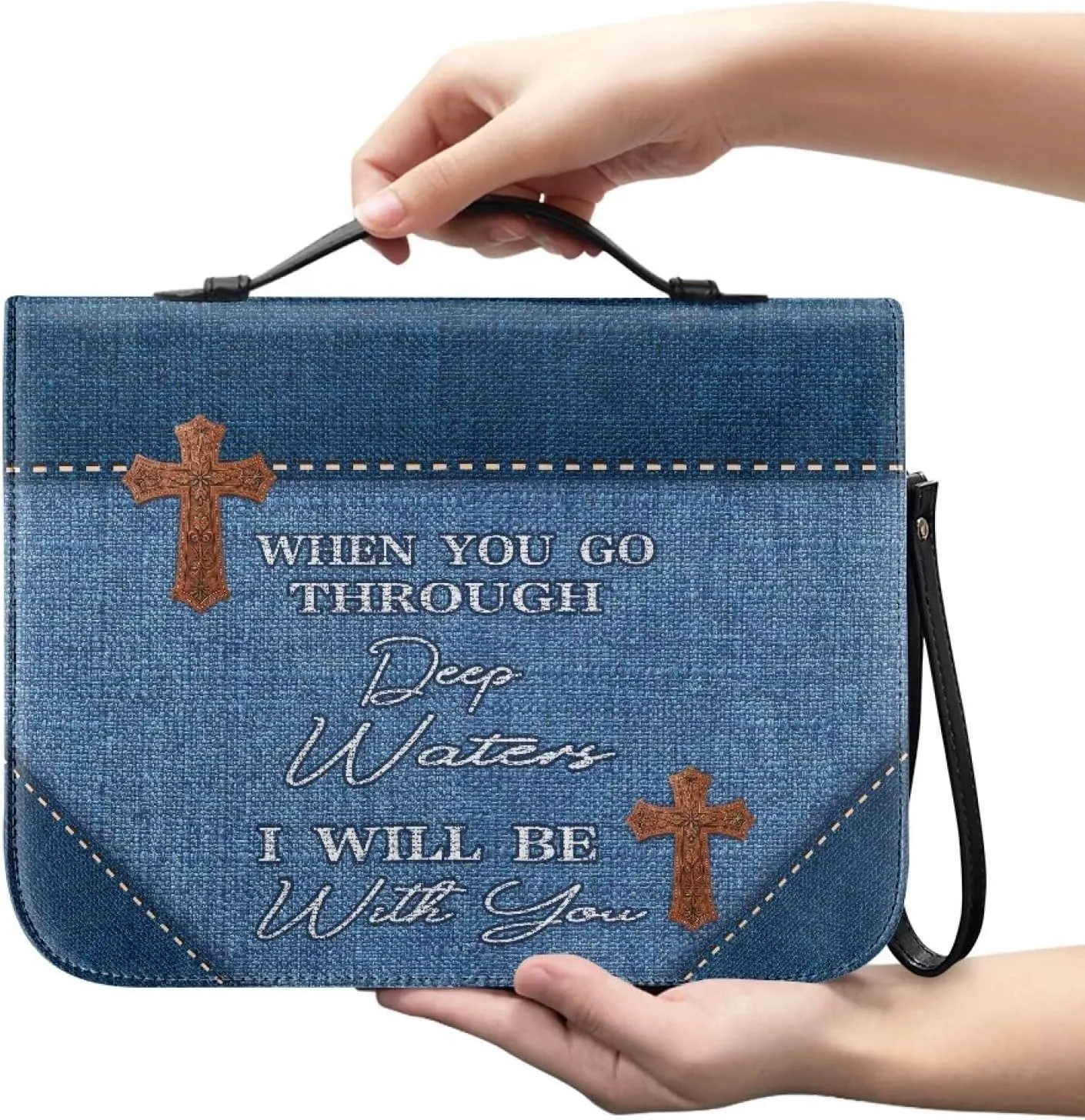 Blue Bible Covers for Women Leather Bible Case with Handle Zipper Christian Bible Book Accessories for Girl Bible Bag Scripture