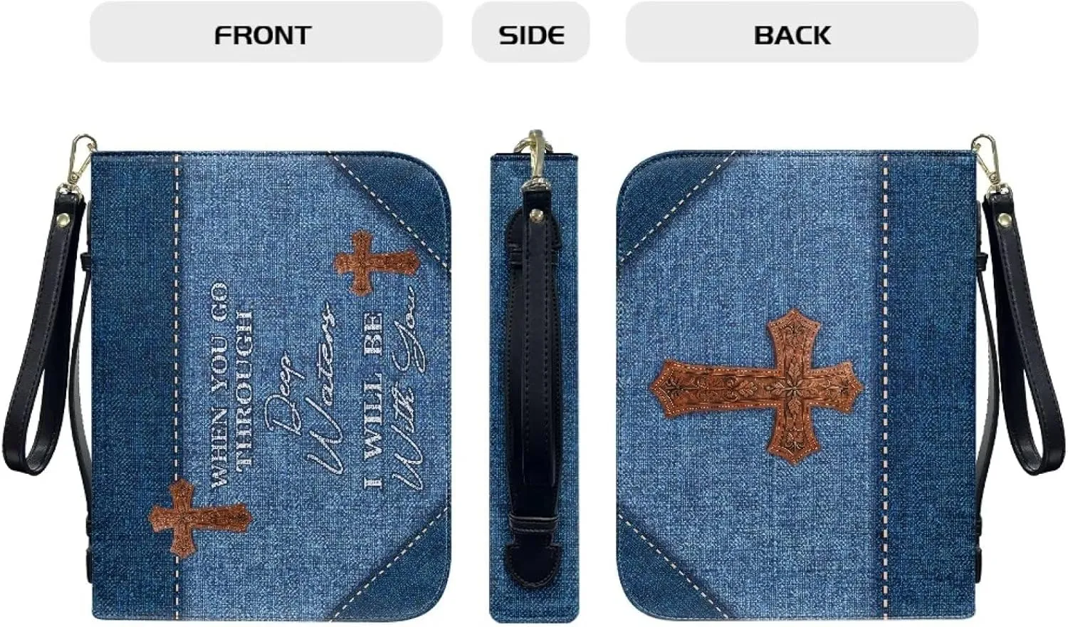 Blue Bible Covers for Women Leather Bible Case with Handle Zipper Christian Bible Book Accessories for Girl Bible Bag Scripture
