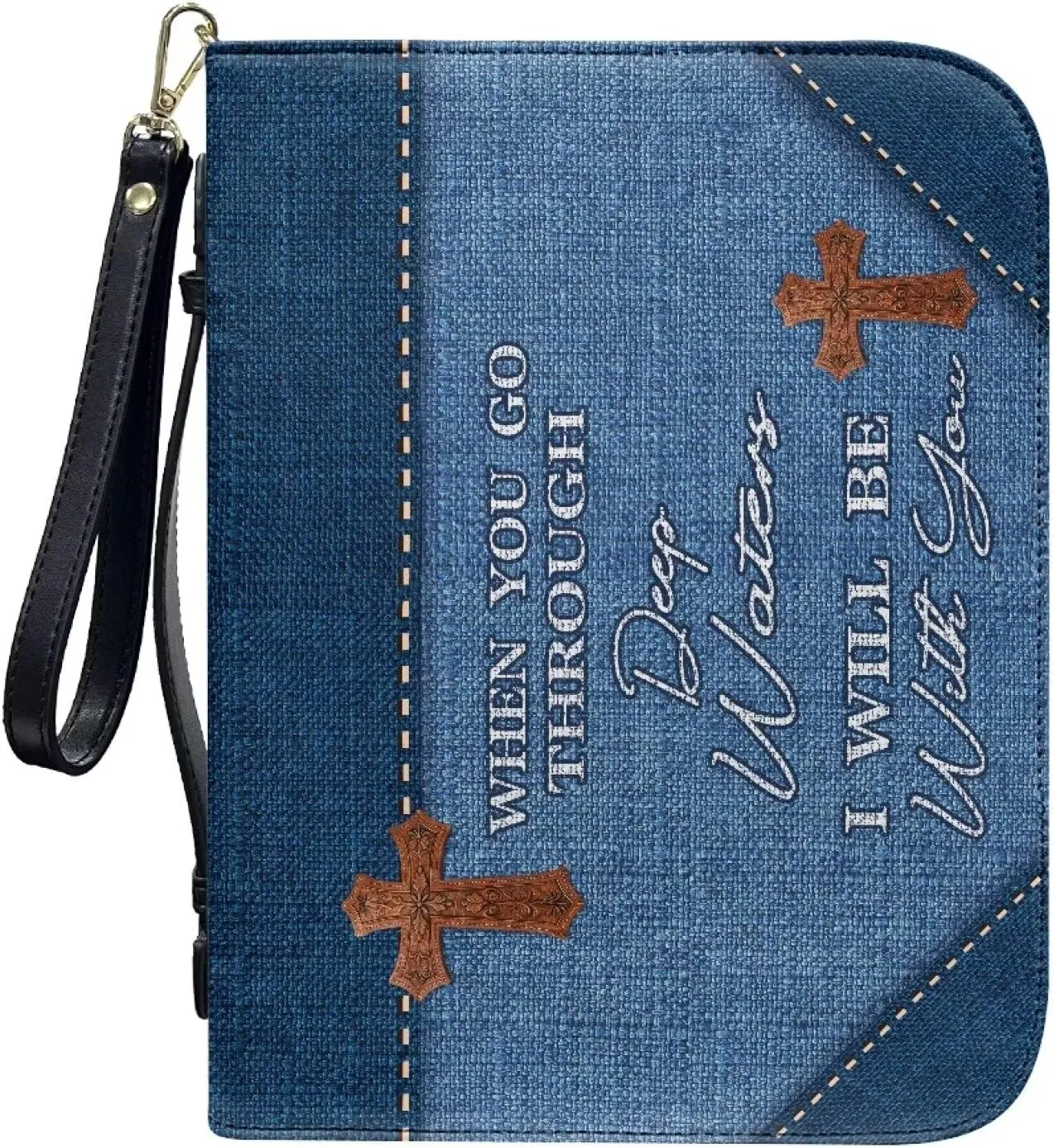 Blue Bible Covers for Women Leather Bible Case with Handle Zipper Christian Bible Book Accessories for Girl Bible Bag Scripture