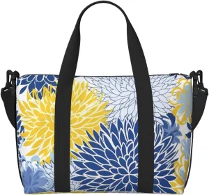 Blue Flower Travel Duffel Bags for Women Men, Sports Training Gym Bag Dance Bag with Adjustable Shoulder Strap Yellow Floral Weekender Overnight Bag