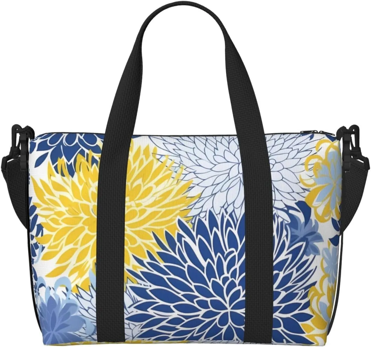 Blue Flower Travel Duffel Bags for Women Men, Sports Training Gym Bag Dance Bag with Adjustable Shoulder Strap Yellow Floral Weekender Overnight Bag