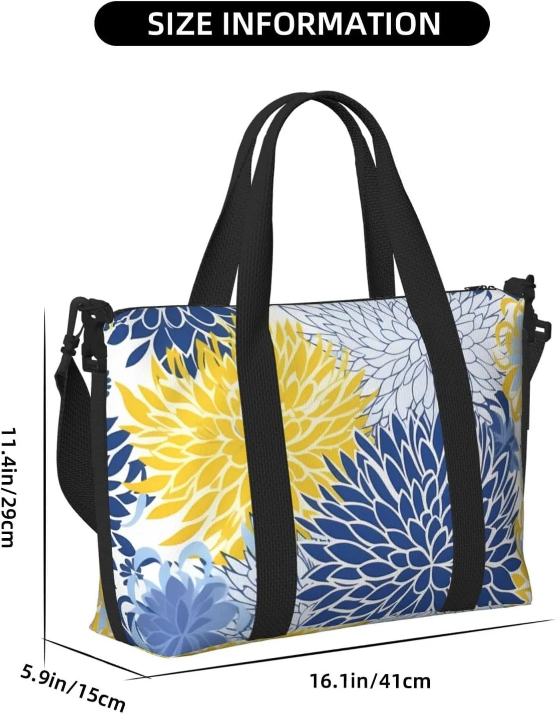 Blue Flower Travel Duffel Bags for Women Men, Sports Training Gym Bag Dance Bag with Adjustable Shoulder Strap Yellow Floral Weekender Overnight Bag