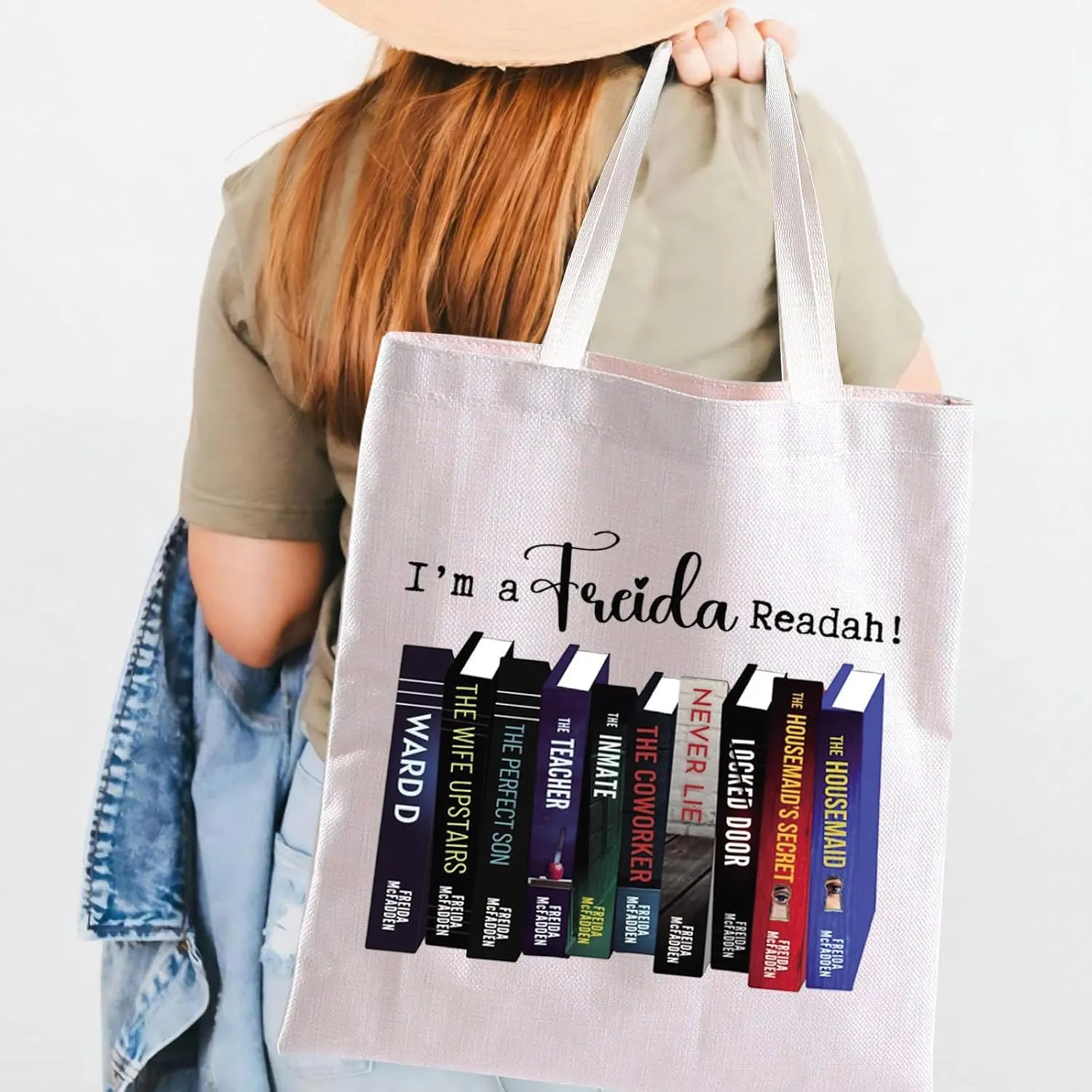 BLUPARK I'm a Freida Readah Tote Bag For Women Book Lover Tote Bag Bookstack Gifts Reader Shoulder Bag Bookish Lover Gift