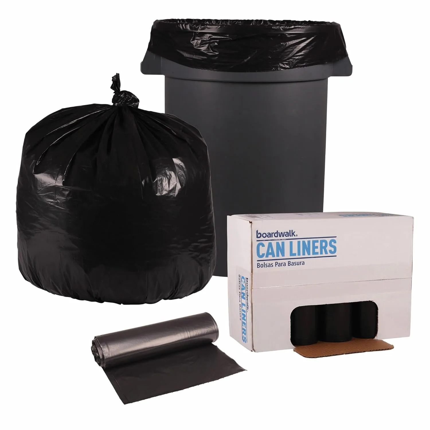 Boardwalk Recycled Low-Density Polyethylene Can Liners, 33 Gallon Garbage Bags, 1.2 mil, 33" x 39", Black, 10 Bags/Roll, 10 Rolls/Carton