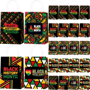 BOLLBAY 24 PCS Black History Month Gift Bags with Handles – Paper Kwanzaa Gift Bags, Happy Juneteenth Gift Bags, African BHM Worthwhile Commemoration Festival Party Gift Bags Goody Favors