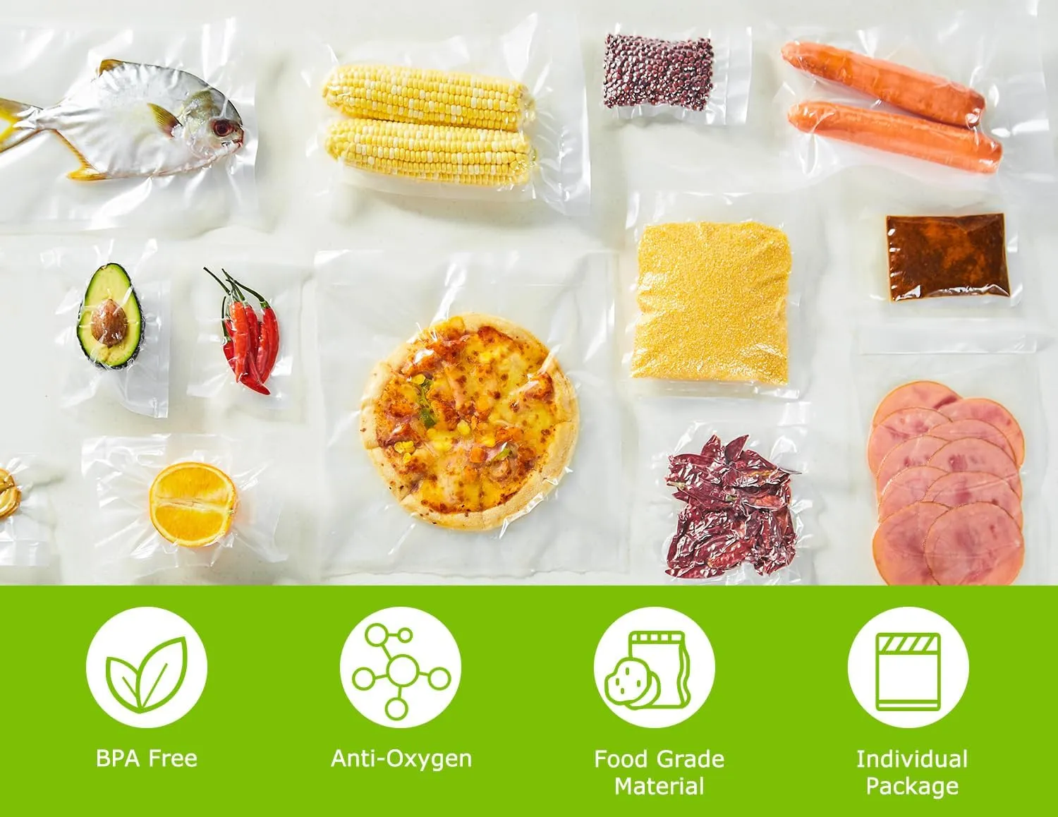 Bonsenkitchen Precut Vacuum Sealer Bags, 20 Gallon 11" x 16"  80 Quart 8" x 12"  50 Pint 6" x 10", Commercial Grade, BPA Free, Food Sealer Bags for Vac Storage, Meal Prep or Sous Vide Cooking, VB15