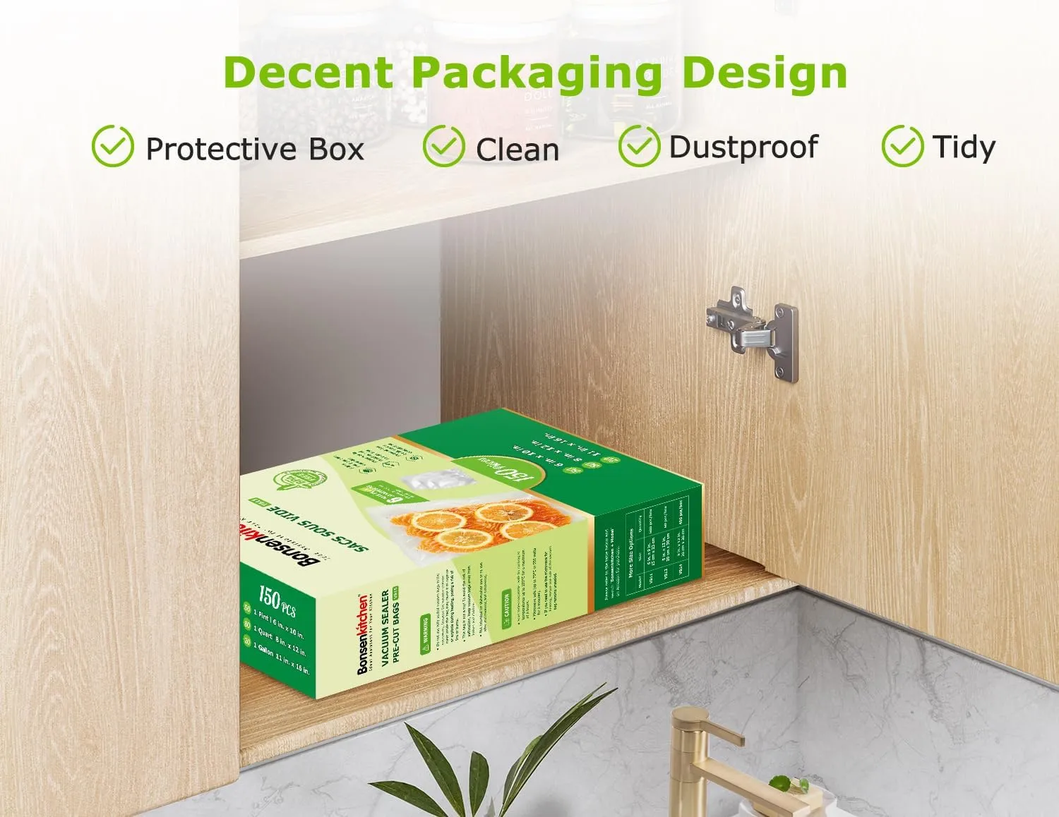 Bonsenkitchen Precut Vacuum Sealer Bags, 20 Gallon 11" x 16"  80 Quart 8" x 12"  50 Pint 6" x 10", Commercial Grade, BPA Free, Food Sealer Bags for Vac Storage, Meal Prep or Sous Vide Cooking, VB15