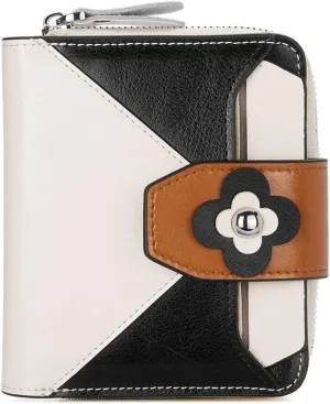 BOSTANTEN Leather Wallets for Women RFID Blocking Zipper Pocket Small Bifold Wallet Card Case Floral Beige