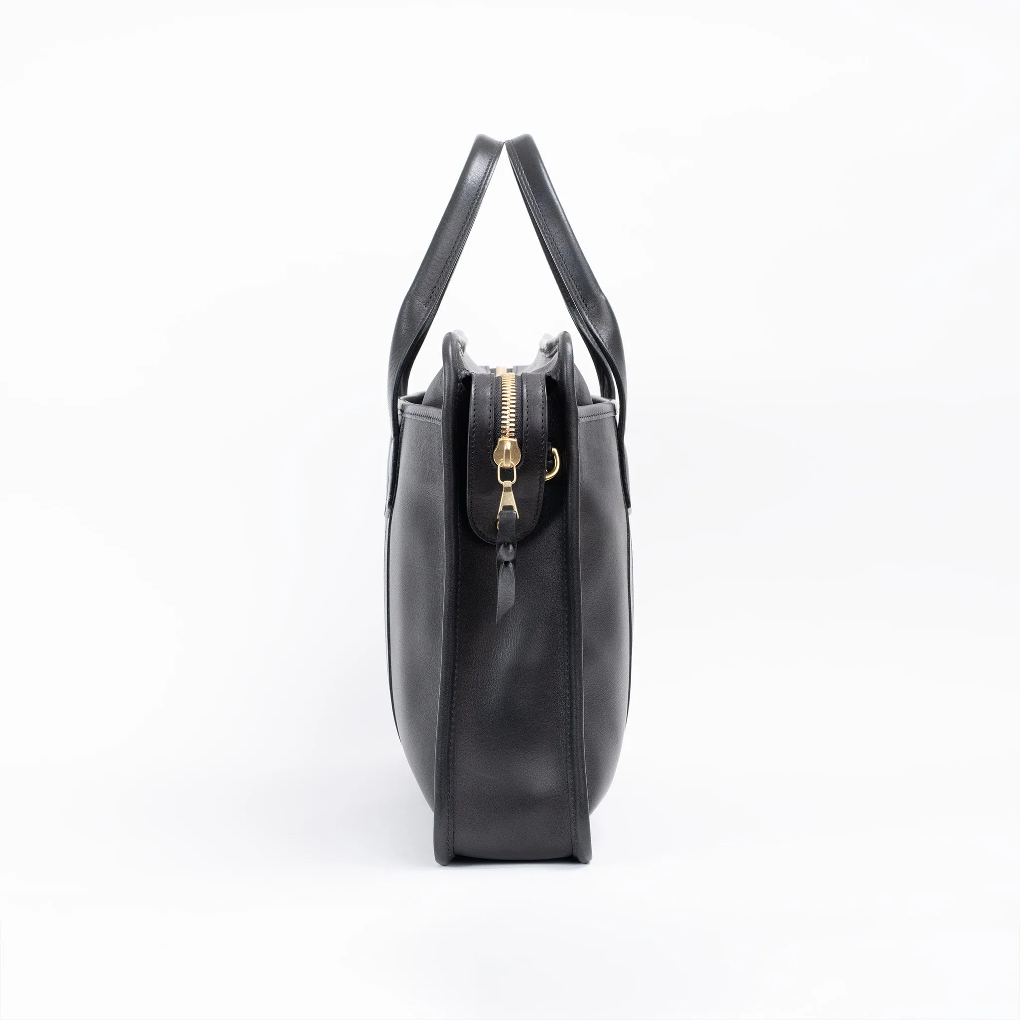 Bound Edge Zip-Top Briefcase  in Smooth Tumbled Leather - Black
