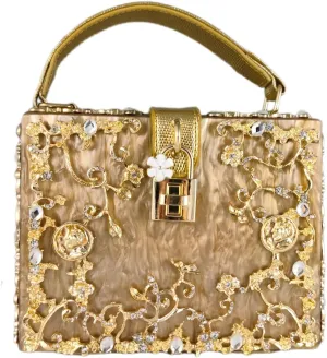Boutique De FGG Acrylic & Flower Designer Shoulder Bags for Women Crossbody Bag Rhinestones Box Tote Evening Handbags,Small