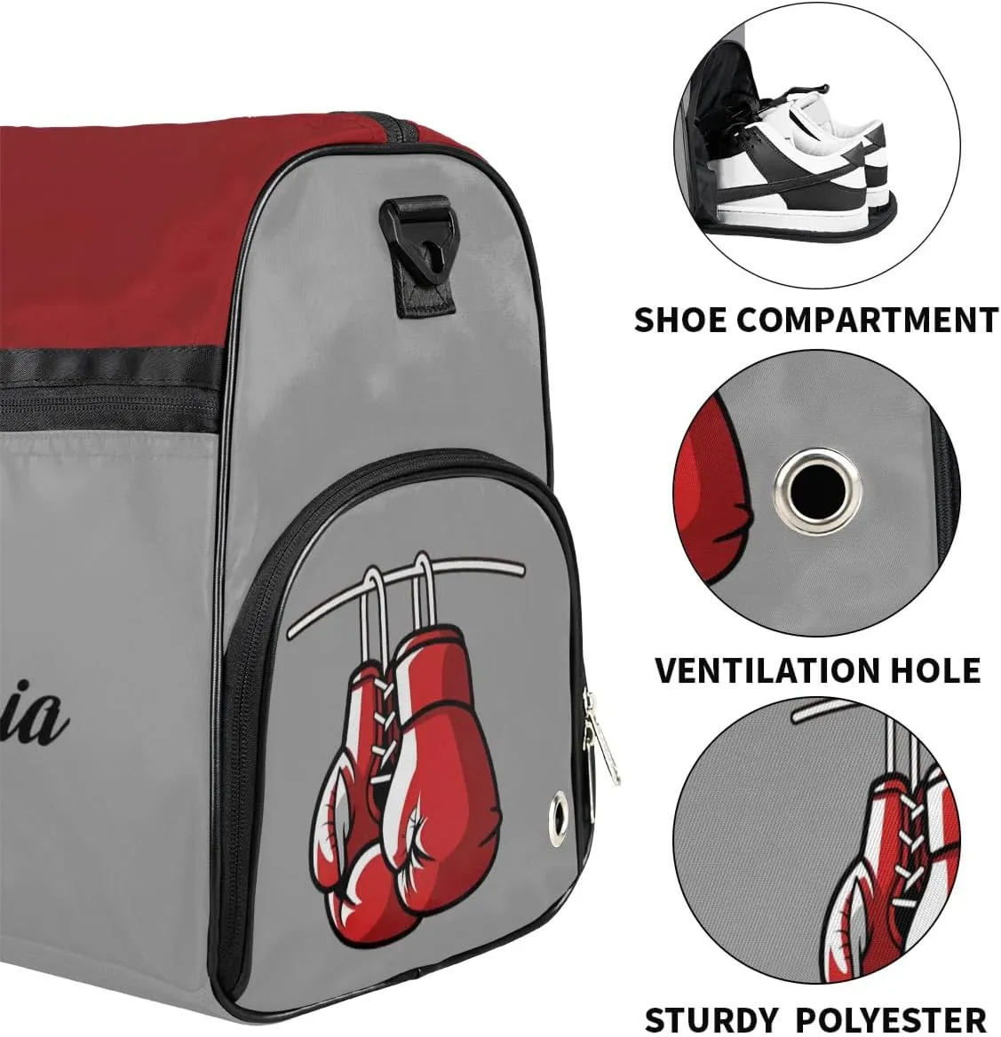 Boxing Grey Bag Large Gym Bag Custom Duffel Bag for Women Luggage Bag for Adults Weekender Carry on Duffle Bags Men Football Bags for Equipment