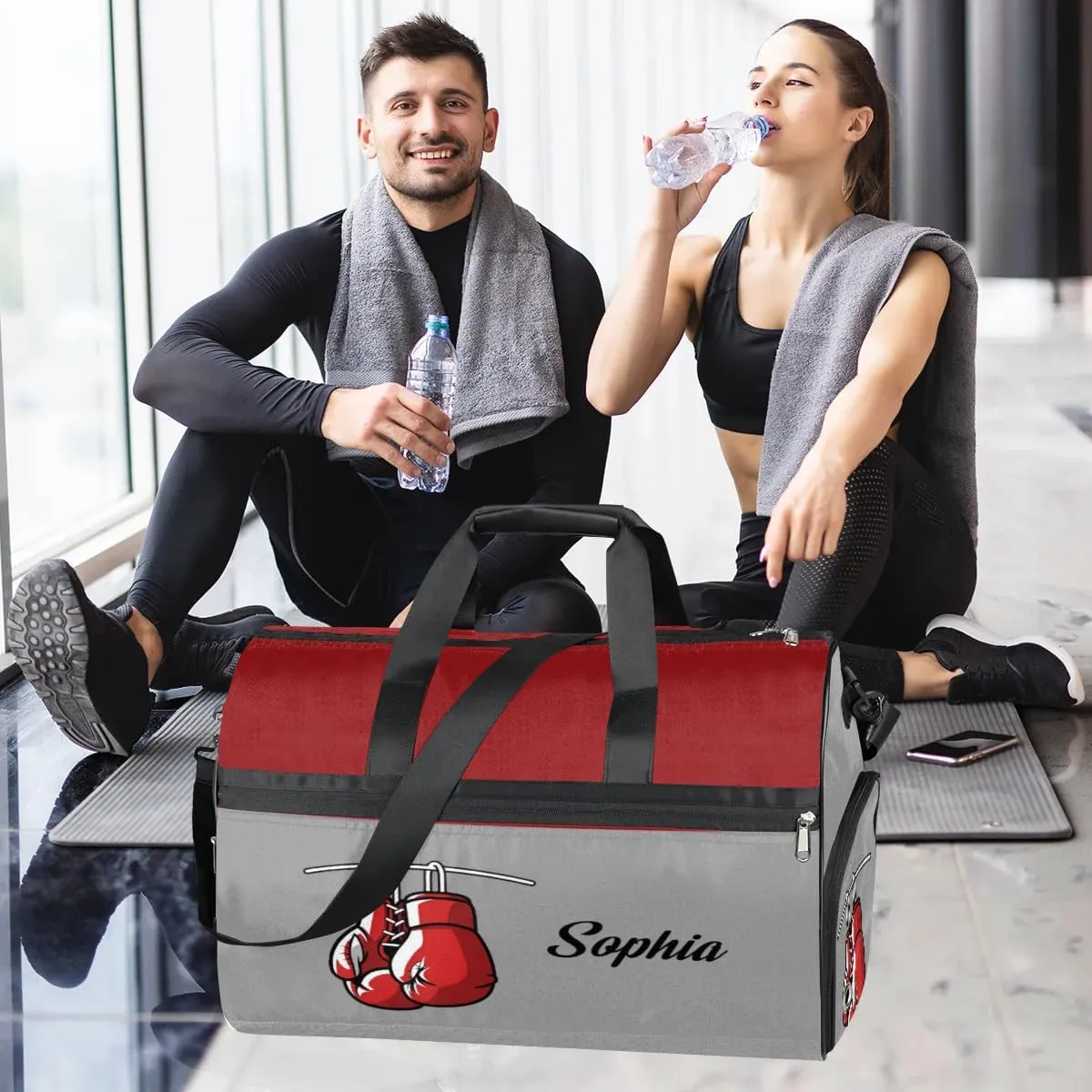 Boxing Grey Bag Large Gym Bag Custom Duffel Bag for Women Luggage Bag for Adults Weekender Carry on Duffle Bags Men Football Bags for Equipment