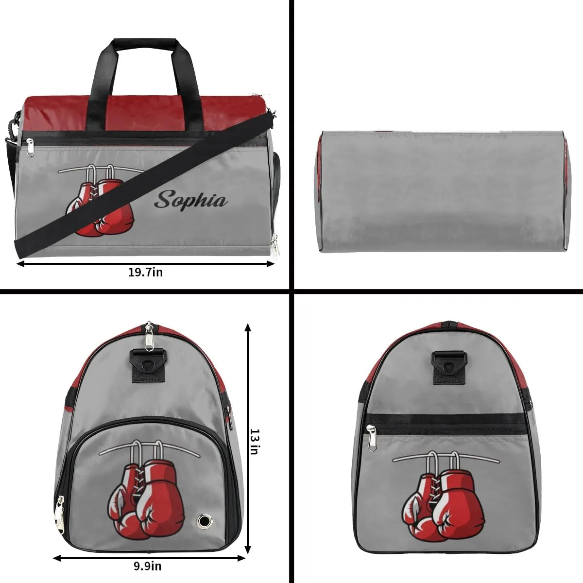 Boxing Grey Bag Large Gym Bag Custom Duffel Bag for Women Luggage Bag for Adults Weekender Carry on Duffle Bags Men Football Bags for Equipment