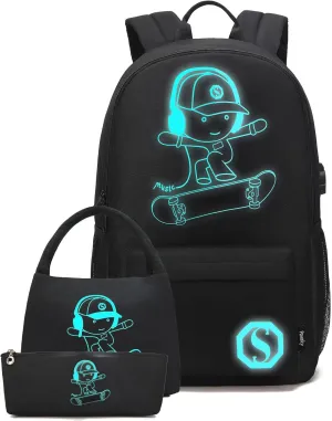Boys Backpacks for Middle School Elementary, Kids Bookbags for Teens Boys, College School Bags for Boys with Lunch Box and Pencil Case, Waterproof Travel Back Pack