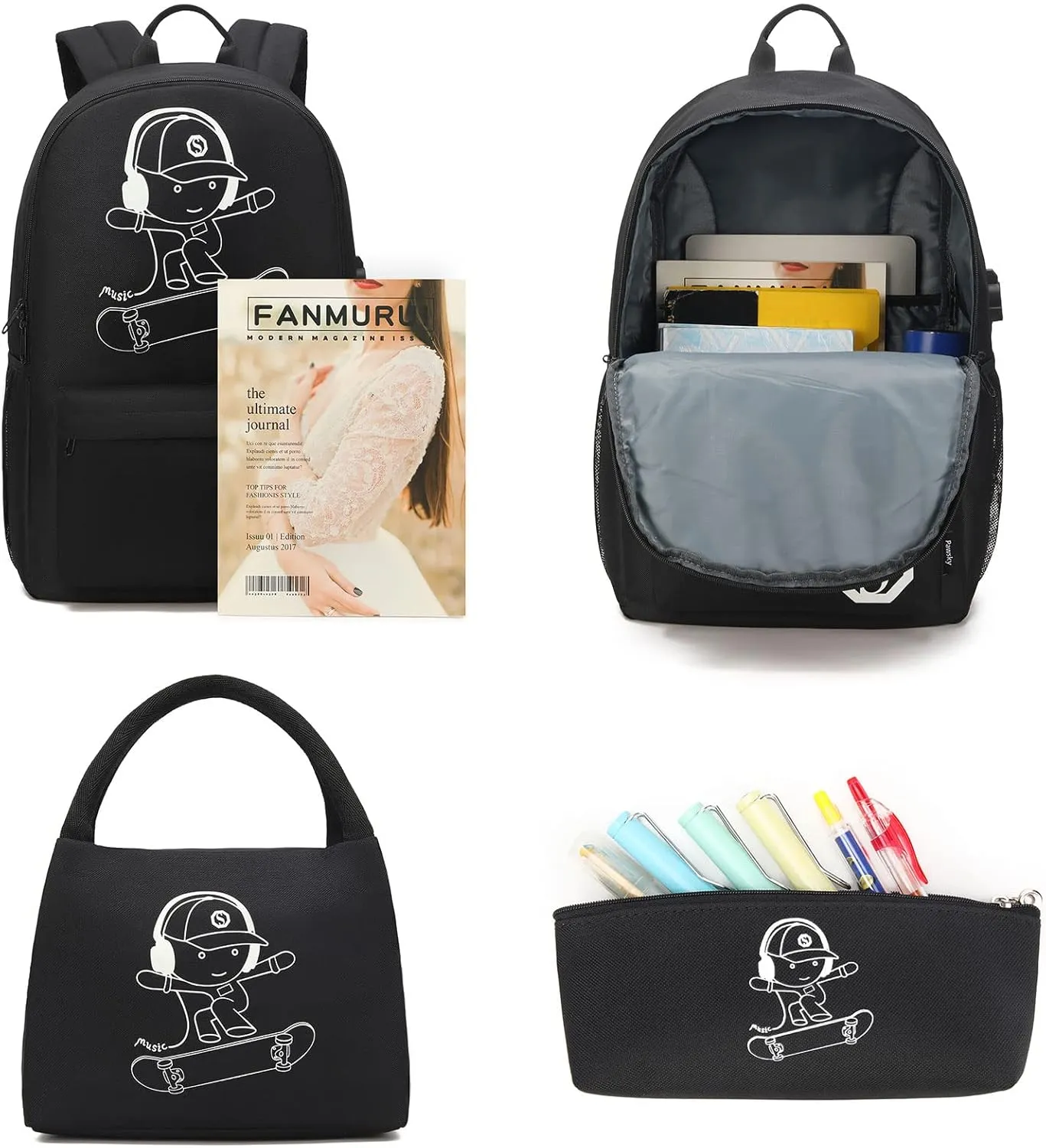 Boys Backpacks for Middle School Elementary, Kids Bookbags for Teens Boys, College School Bags for Boys with Lunch Box and Pencil Case, Waterproof Travel Back Pack