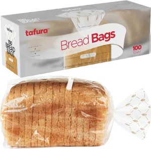 Bread Bags (100 Count) - Clear Plastic Bread Bags with Twist Ties for Sandwich, Loaf, Sourdough, Pastries, Muffins, and Baked Goods with Date Tab for Tracking Freshness, BPA Free