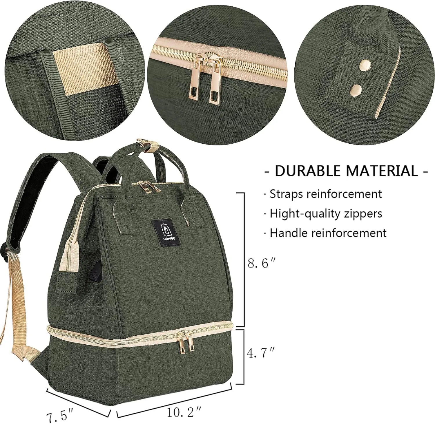 Breast Pump Backpack - Cooler and Moistureproof Bag Double Layer for Mother Outdoor Working Backpack with USB Charging Port, Large (Amy Green)
