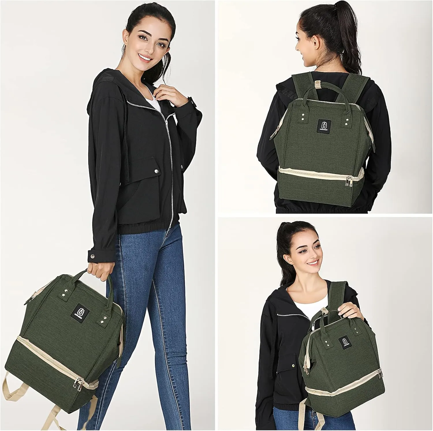 Breast Pump Backpack - Cooler and Moistureproof Bag Double Layer for Mother Outdoor Working Backpack with USB Charging Port, Large (Amy Green)