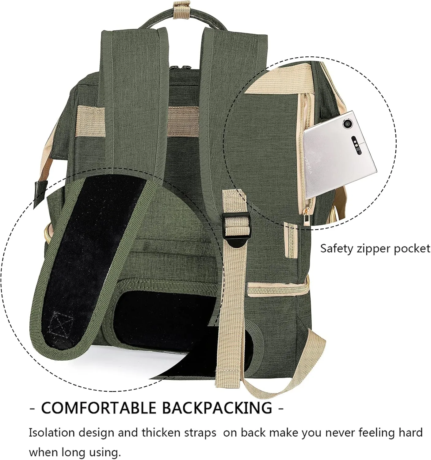 Breast Pump Backpack - Cooler and Moistureproof Bag Double Layer for Mother Outdoor Working Backpack with USB Charging Port, Large (Amy Green)