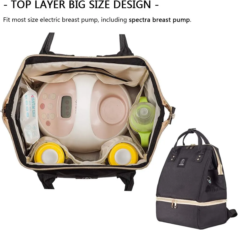 Breast Pump Backpack - Cooler and Moistureproof Bag Double Layer for Mother Outdoor Working Backpack with USB Charging Port, Large (Black)