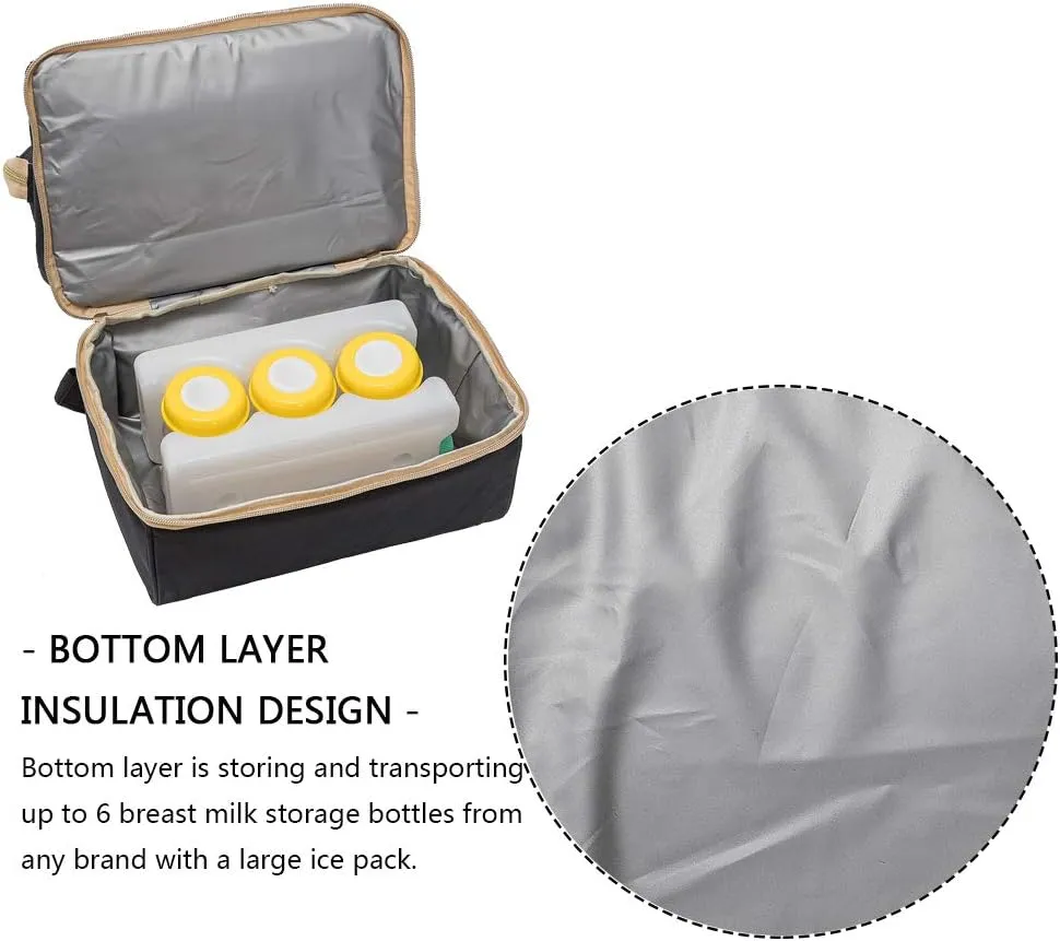 Breast Pump Backpack - Cooler and Moistureproof Bag Double Layer for Mother Outdoor Working Backpack with USB Charging Port, Large (Black)