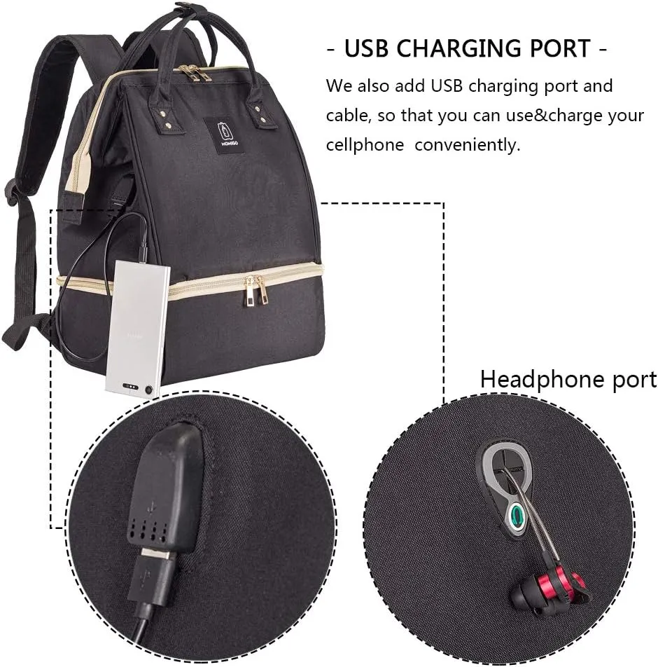 Breast Pump Backpack - Cooler and Moistureproof Bag Double Layer for Mother Outdoor Working Backpack with USB Charging Port, Large (Black)