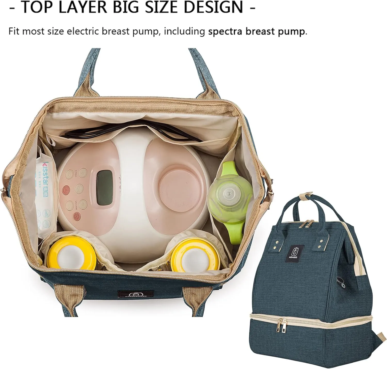 Breast Pump Backpack - Cooler and Moistureproof Bag Double Layer for Mother Outdoor Working Backpack with USB Charging Port, Large (Blue)