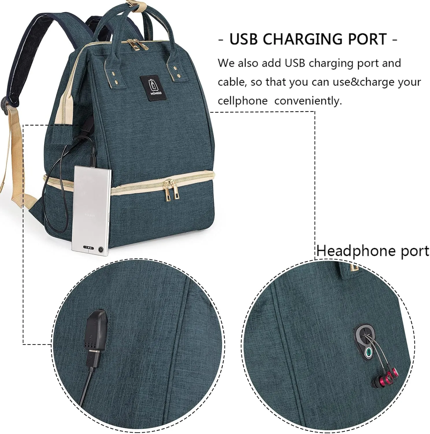 Breast Pump Backpack - Cooler and Moistureproof Bag Double Layer for Mother Outdoor Working Backpack with USB Charging Port, Large (Blue)