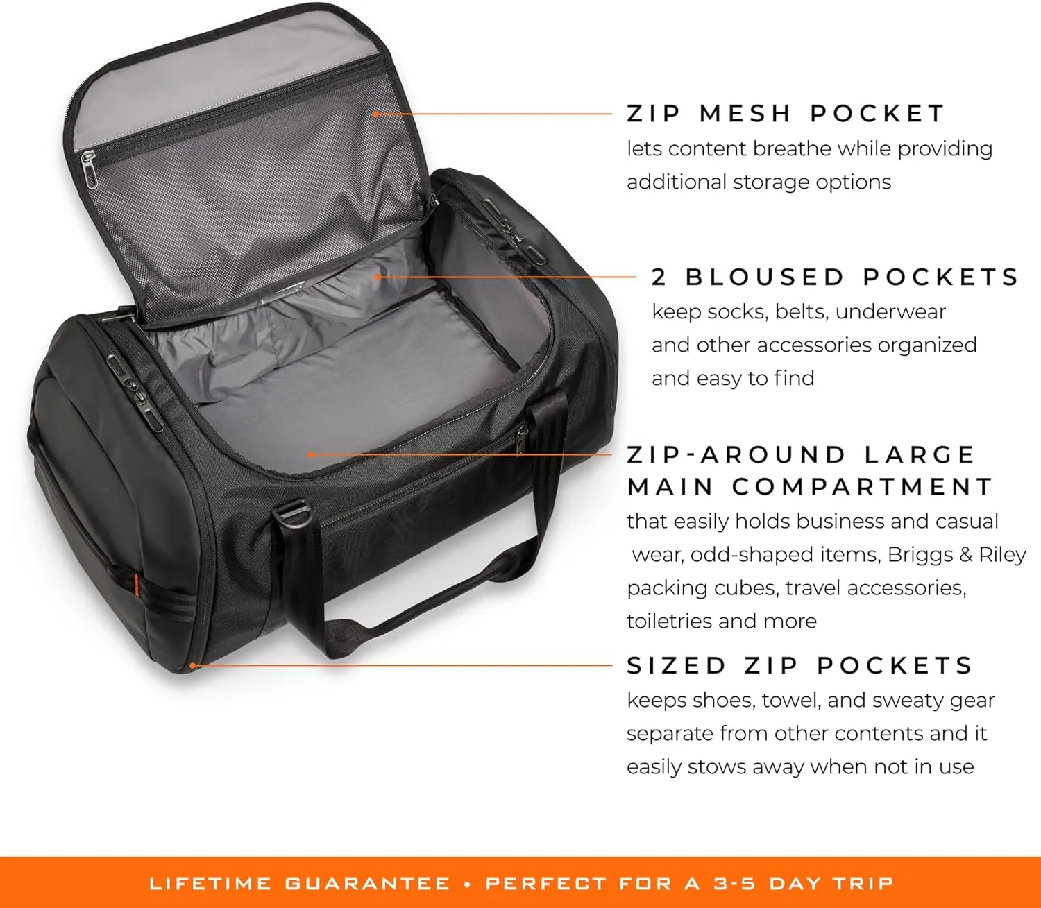 Briggs & Riley Large Travel Duffle Bag for Planes & Gym - Carry On Bag for Women & Men, Weekender & Overnight Luggage, Fits Most Overhead Bins, Adjustable Shoulder Strap - ZDX Collection, Black