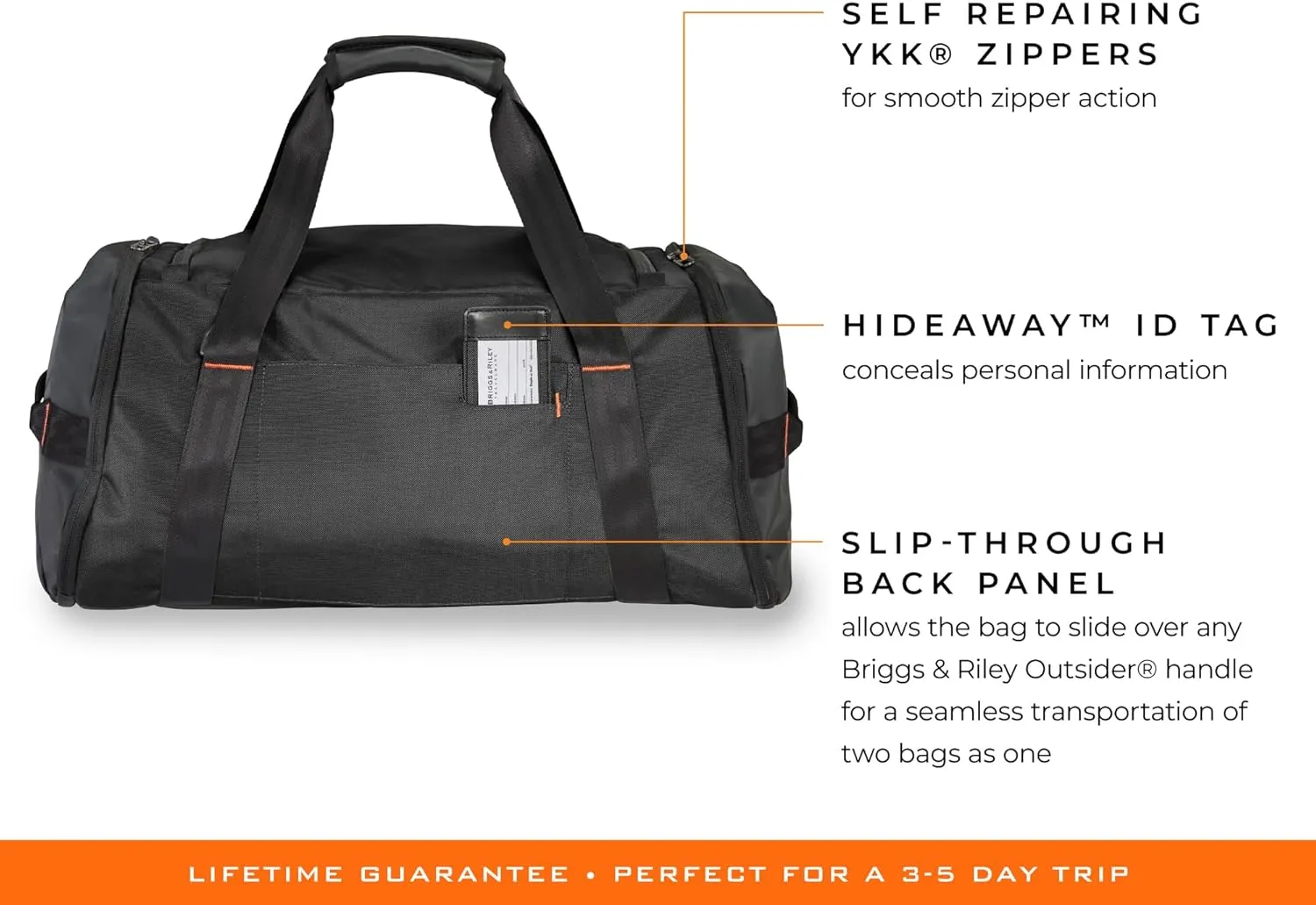 Briggs & Riley Large Travel Duffle Bag for Planes & Gym - Carry On Bag for Women & Men, Weekender & Overnight Luggage, Fits Most Overhead Bins, Adjustable Shoulder Strap - ZDX Collection, Black