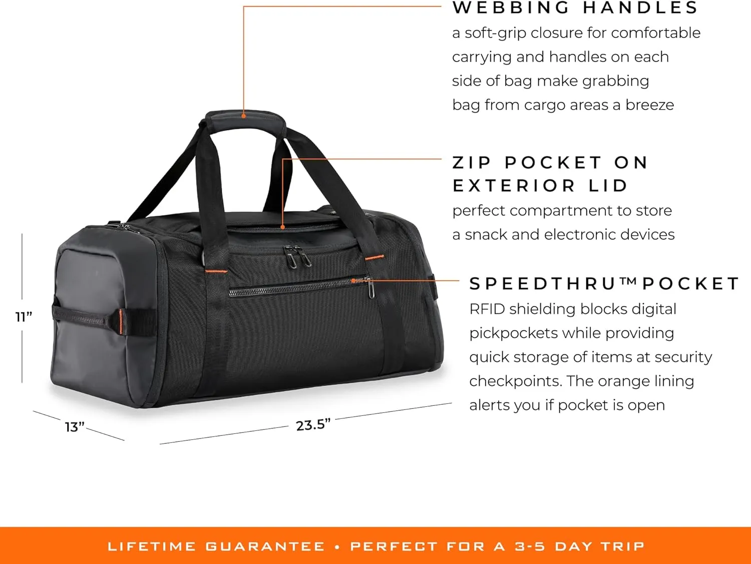 Briggs & Riley Large Travel Duffle Bag for Planes & Gym - Carry On Bag for Women & Men, Weekender & Overnight Luggage, Fits Most Overhead Bins, Adjustable Shoulder Strap - ZDX Collection, Black