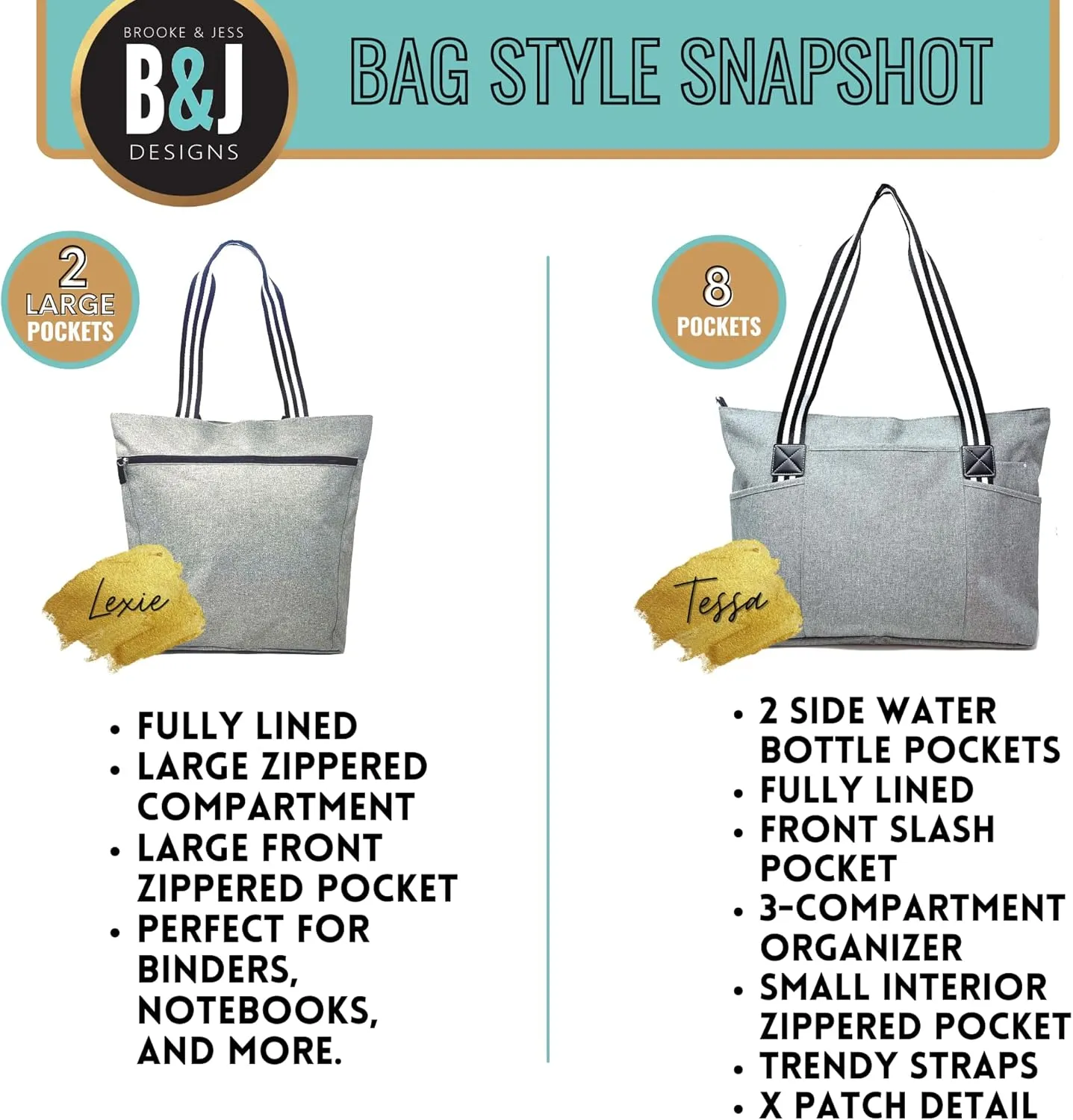 Brooke & Jess Designs Church Bags for Women - Bible Tote Bags for Women, Large Tote Bag for Womens with Zipper
