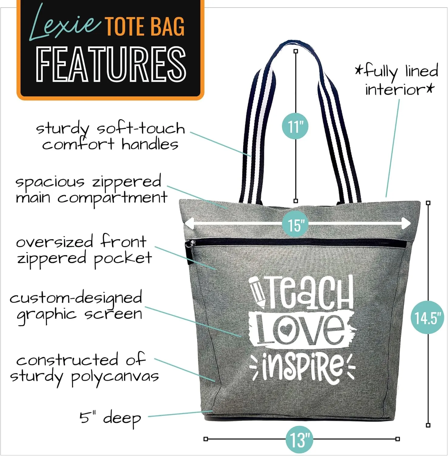 Brooke & Jess Designs Teacher Tote Bag for Work - Teacher Handbag Gifts for Women, Teacher Bag Best Teacher Appreciation Gift
