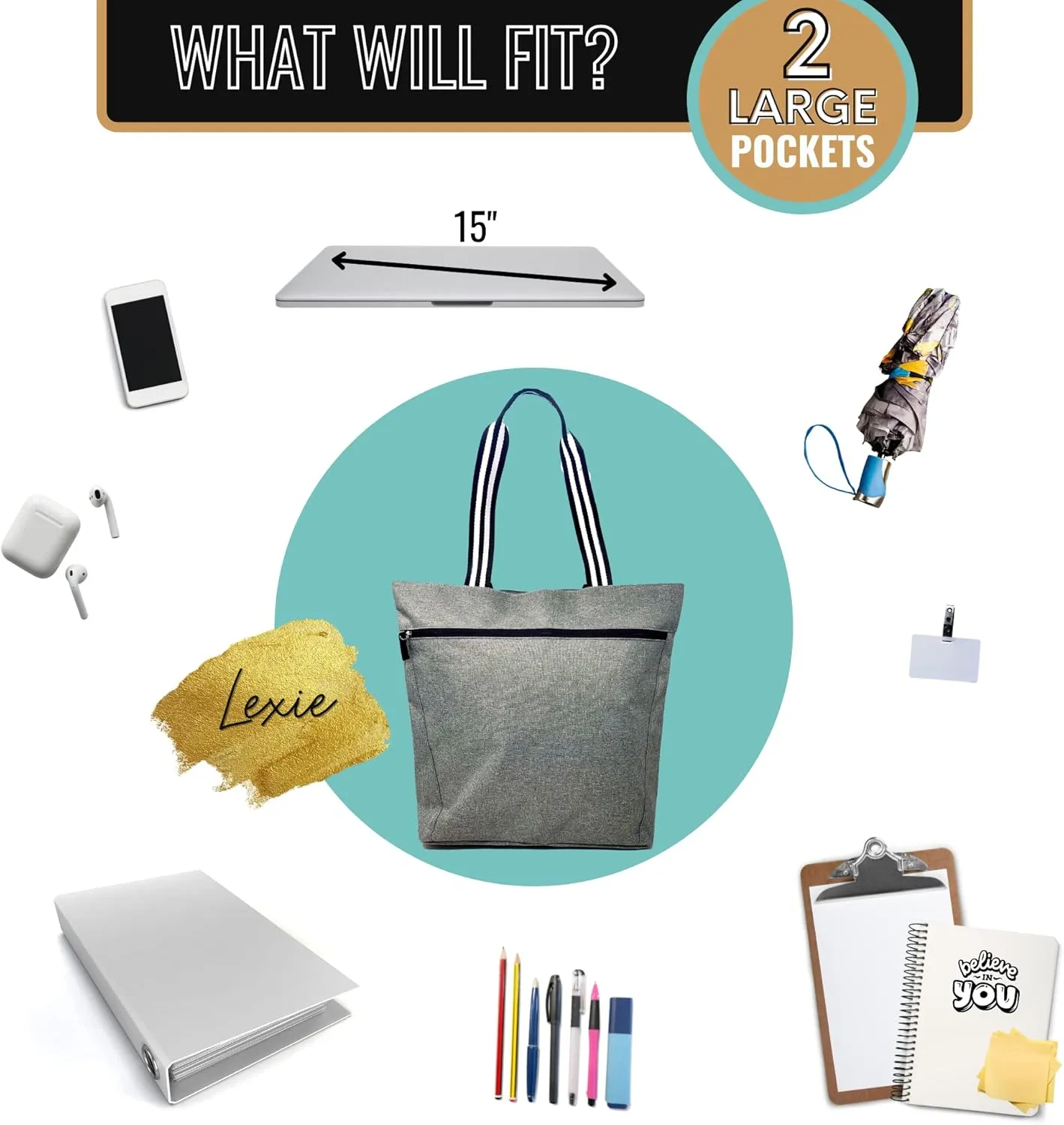 Brooke & Jess Designs Teacher Tote Bag for Work - Teacher Handbag Gifts for Women, Teacher Bag Best Teacher Appreciation Gift