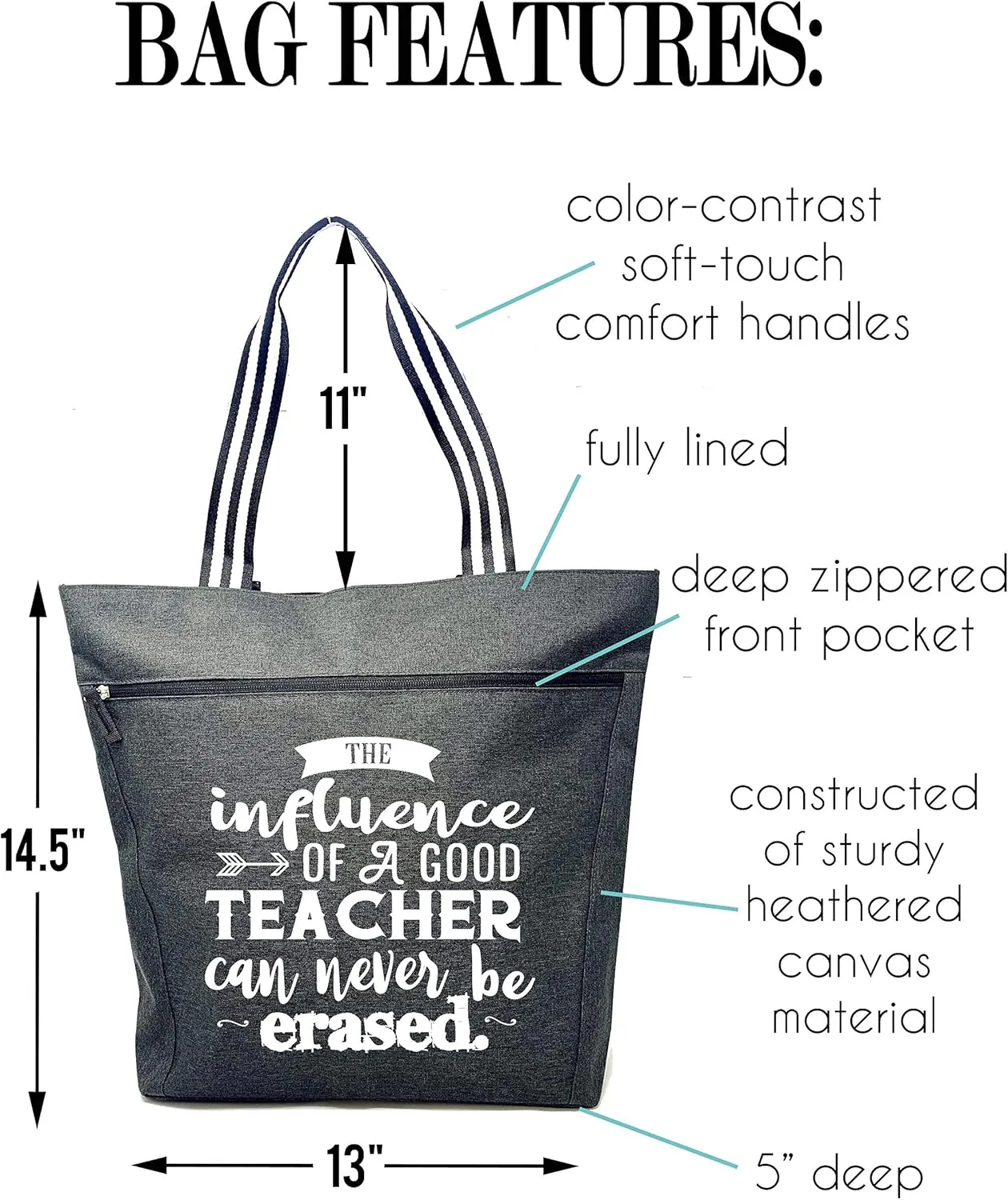 Brooke & Jess Designs Teacher Tote Bag for Work - Teacher Handbag Gifts for Women, Teacher Bag Best Teacher Appreciation Gift
