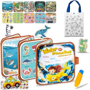 Busy Board Books for Toddlers Ages 1-5, Montessori Busy Book Preschool Educational Toys for Learning Activities, Dinosaur DIY Coloring Reusable Canva Bag for Boys and Girls Birthday Gifts