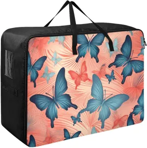 Butterflies Storage Bag Moving Boxes with Tag Pockets, Zippers and Carrying Handles, Storage Organizer for Clothes, Bedding, Comforter