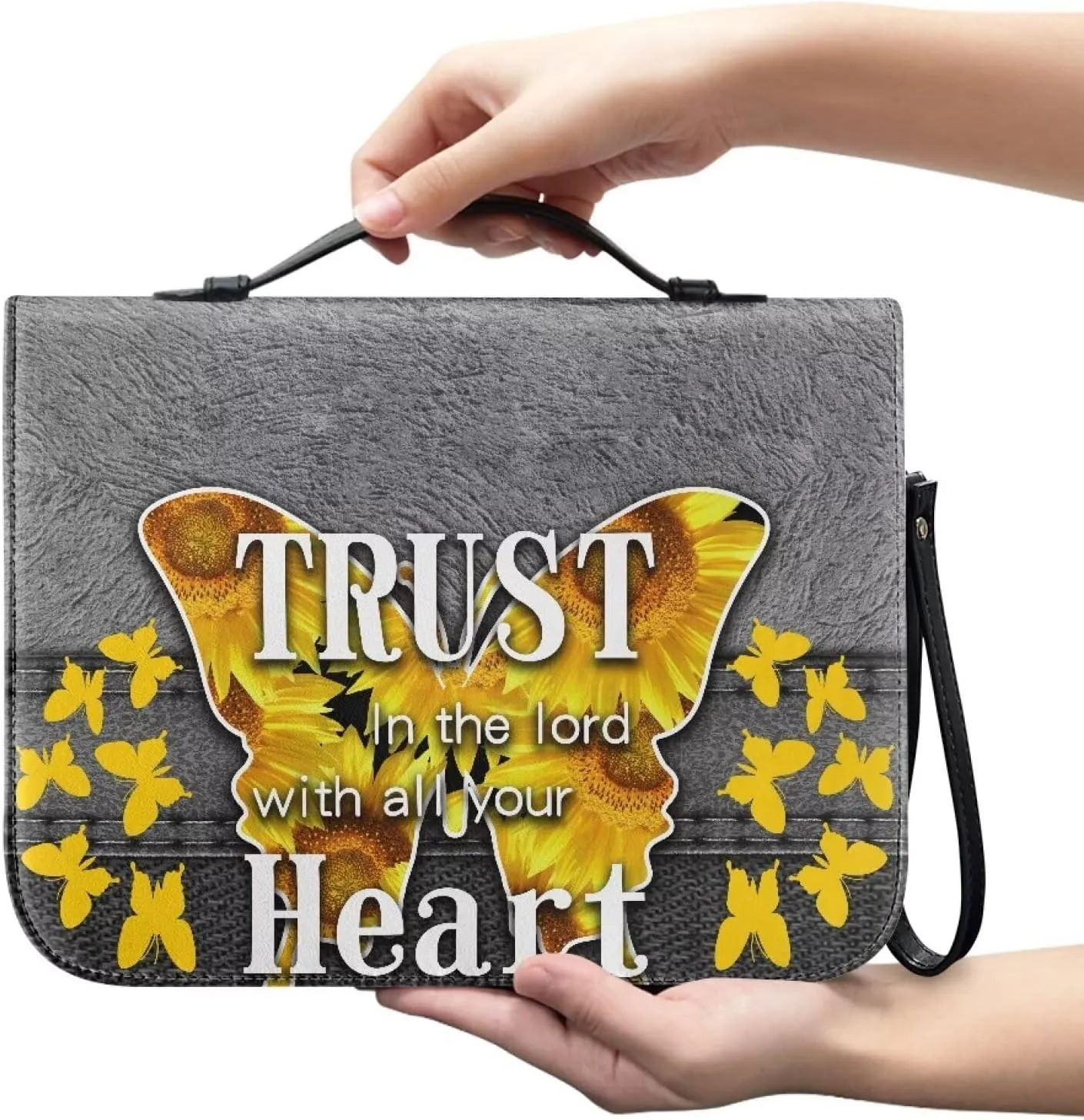 Butterfly Type Sunflower Bible Case Bible Covers for Women Bible Protective with Leather Handle Zippered Pockets Girls Gifts Christain Bible Organizer