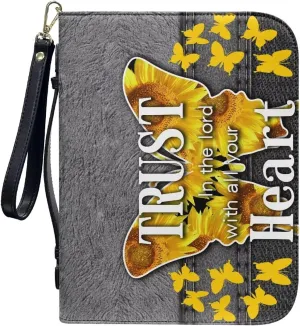 Butterfly Type Sunflower Bible Case Bible Covers for Women Bible Protective with Leather Handle Zippered Pockets Girls Gifts Christain Bible Organizer